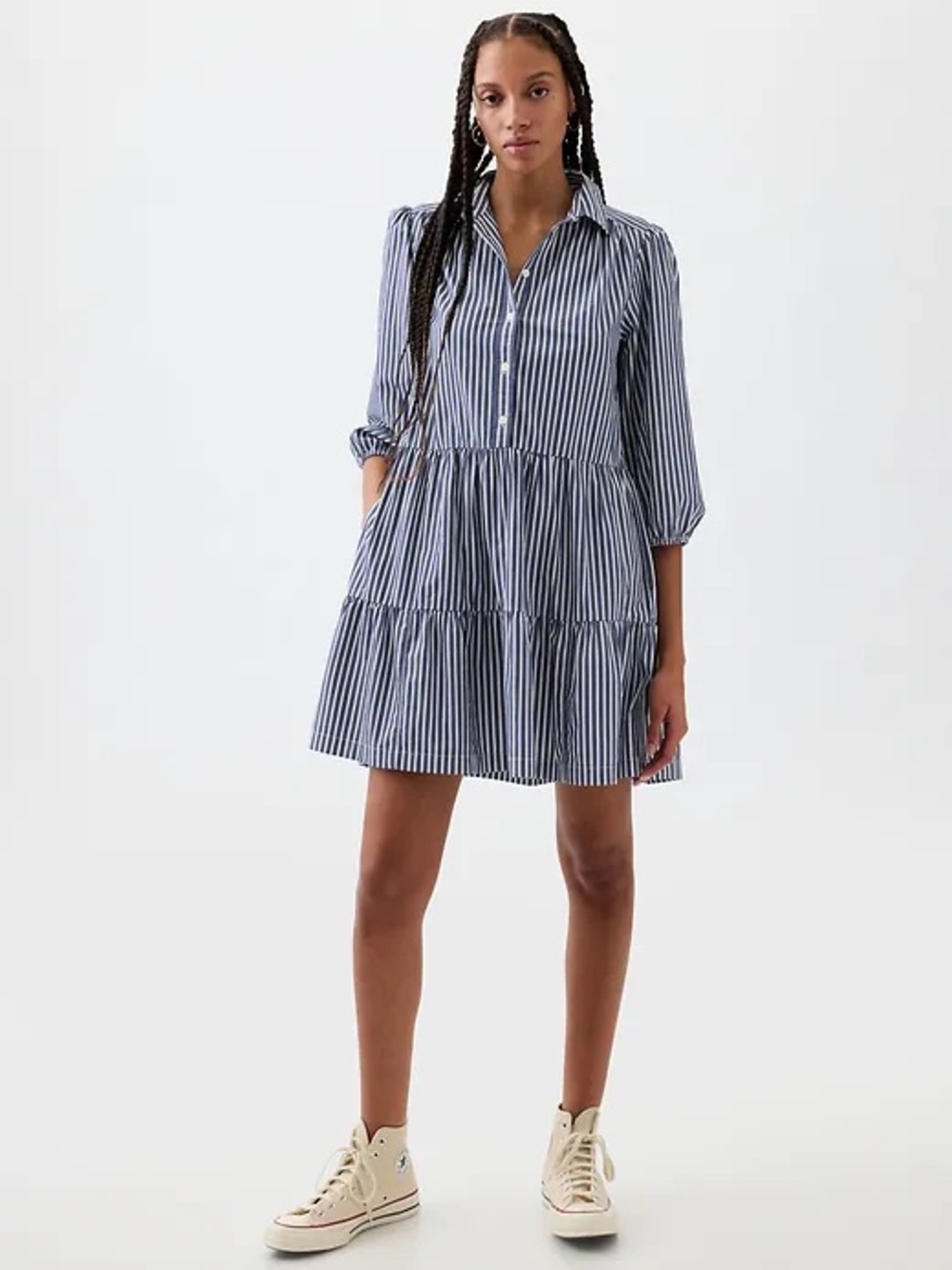 GAP | Striped Navy and White Tiered Shirt Dress